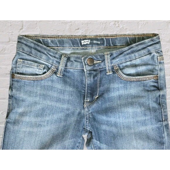 Levis Girls Skinny Adjustable Waist Jeans 12 Distressed Flap Pocket Western - Picture 2 of 8